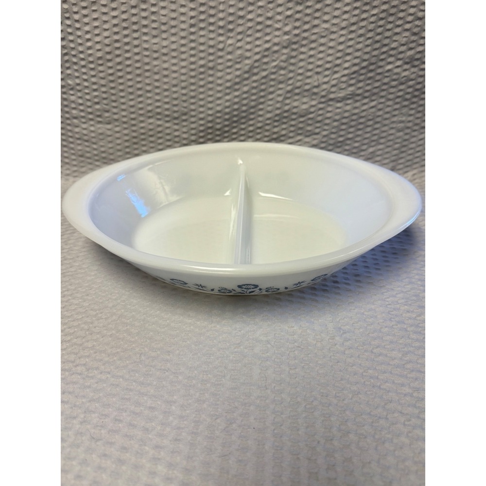VTG Glasbake Blue Flower Floral Pattern White Divided Casserole Dish J2352‎ EUC - Picture 3 of 11